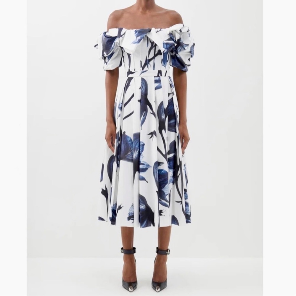 Alexander McQueen Ruffled Floral-Print Cotton Poplin Corset Maxi Dress - Picture 3 of 12